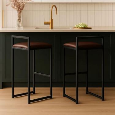 Imagem de Kit 2 Banquetas Alta Cozinha Balcão Gourmet Bar Corino Bancos - Cor:Marrom