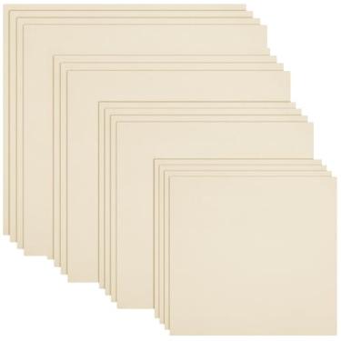 Imagem de 16 peças de tecido bordado, 4 tamanhos 5,9 a 30 cm quadrados de tecido de pano bordado, tecidos de algodão bege pré-cortados para bordado de vestuário artesanal