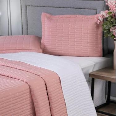 Imagem de Kit Cobre Leito Bordado Fios – Colcha de Cama Solteiro Casal Queen e Super King Enxoval Elegante e Confortável para Quarto (Rose/Retro,Super king)