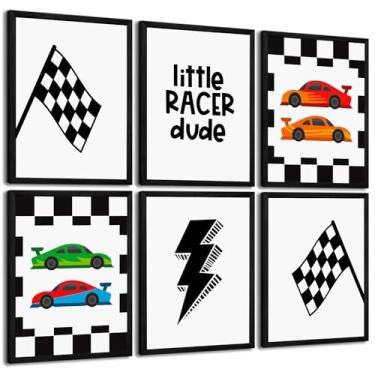 Imagem de Imagens de arte de parede de carro de corrida, decoração de parede de quarto de meninos, arte de parede infantil para sala de jogos, pôster de carro de corrida, conjunto de 6 para quarto, 20 x 25 cm