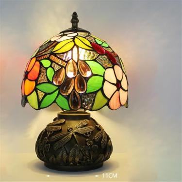 Imagem de Luminária de mesa retrô americana de luxo e criativa para sala de estar, quarto, cabeceira, escritório, casa de campo ou hotel, com vitral (Estilo 17)