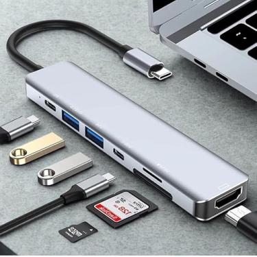 Imagem de Adaptador Hub USB C 7 em 1 com Saída HDMI 4K a 60Hz, 7 Portas, USB 3.0, Leitor de Cartão SD, Fonte de Alimentação Tipo C, Carregamento Rápido Multiportas - Premium