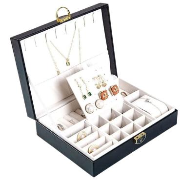 Imagem de Porta Joias Cordao Brinco Anel Pulseira Relogio Estojo Caixa Armazenamento Penteadeira Mesa Bancada Acessorio