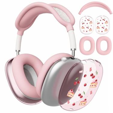 Imagem de AdorableWhimsy Capa Kawaii Cherry Cake para fones de ouvido AirPods Max, capas para fones de ouvido/capa de fone de ouvido, capa protetora de silicone para Apple AirPods Max (2020/2024) para meninas e