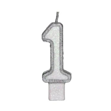 Imagem de Vela Aniversario Diamante Star Branco C/Prata Nº 1 C/ 1un.