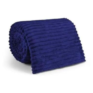 Imagem de Manta de Veludo Microfibra Canelada para Cama de Casal 200x180 cm – Macia, Quentinha e Confortável (Azul Marinho)