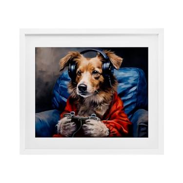 Imagem de Stupell Industries Impressão emoldurada branca Game Master Dog sob vidro, design de Shawna Stewart, 43 x 53 cm