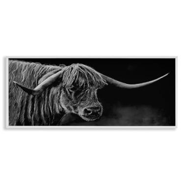 Imagem de Stupell Industries Highland Longhorn Retrato Branco Emoldurado Arte Giclée, design por Patricia Reynolds, 13 x 30