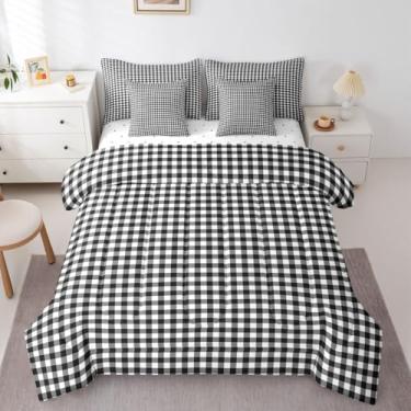 Imagem de Feelyou Conjunto de edredom solteiro branco e preto, xadrez, 7 peças, estilo moderno, cama quadriculada quadriculada em uma bolsa com edredom, lençóis, fronhas, capas de almofada, decoração de quarto
