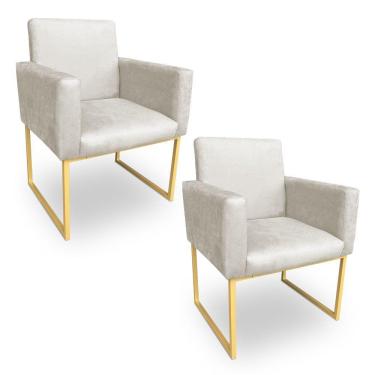 Imagem de Kit 2 Poltronas Decorativa Nina Suede Base Metálica Industrial Dourado - Pallazio Cor Bege