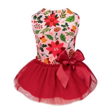 Imagem de Fitwarm Vestido tutu para cães com flores de Natal, roupas elegantes de inverno para cães pequenos, roupa de animal de estimação, vermelho, rosa, grande