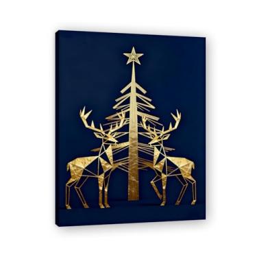 Imagem de Moldura interna. Pintura de Natal glamorosa minimalista, arte geométrica dourada, decoração de Natal moderna emoldurada para parede da sala de estar. A23. 40 x 50 cm - 15,8 x 19,7 pol