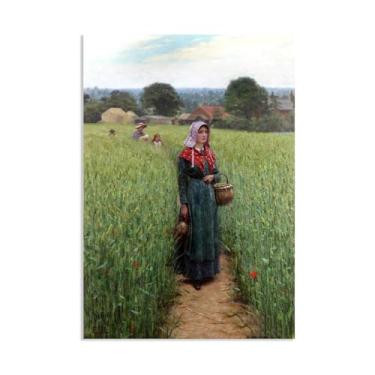 Imagem de Edmund Leighton impressão em tela Hora do jantar por reproduções de pinturas famosas Edmund Leighton pôster arte de parede para sala de estar quarto decoração de parede 100 x 70 cm (83.8x71.1 cm) sem