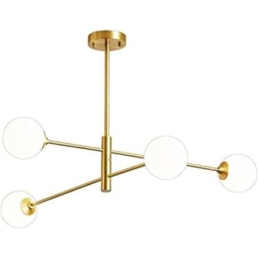 Imagem de Lustre Sputnik Dourado 8-luzes Semi Flush Mount Luz De Teto Base G9 Para Sala De Estar Quarto Sala De Jantar Estudo Escritório Altura Ajustável, Gold, 10t