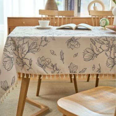 Imagem de Wuluwala Toalha de mesa floral para mesas de jantar, toalha de mesa rústica de tecido de fazenda vintage retangular com borlas, pano de mesa à prova d'água para cozinha, decoração de festa em casa
