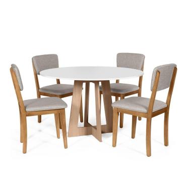 Imagem de Mesa De Jantar Redonda Montreal Bran/jade Com 4 Cadeiras Estofadas Ella Cinza Claro