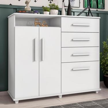 Imagem de Cômoda Com 4 Gavetas 2 Portas Nugel Branco