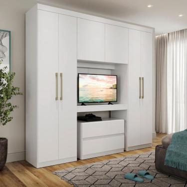 Imagem de Guarda Roupa Casal 6 Portas 2 Gavetas Branco C/ Painel De Tv