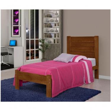 Imagem de Cama de Solteiro Lara de Madeira Maciça Pinus Castanho
