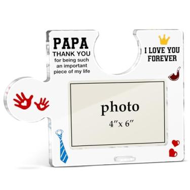 Imagem de XFFJGVR Porta-retratos de papai presentes de netos, presentes de aniversário para o melhor papai, avô, avô de netos, peça acrílica de quebra-cabeça para exibição de mesa, molduras horizontais de 10 x