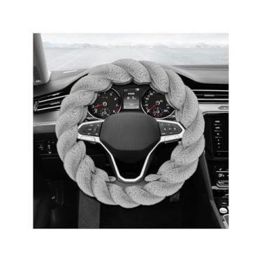 Imagem de NYTKL Capa de volante fofa para carro, 38 cm, antiderrapante, torcida, difusa, protetor de volante, confortável e luxuoso, decoração de interiores para mulheres e meninas (cinza)