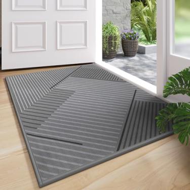 Imagem de QiCaiJia Tapete de porta frontal 61 cm x 89 cm, antiderrapante, absorvente e lamacento, resistente à sujeira, lavável e discreto, tapetes de porta de entrada, cinza