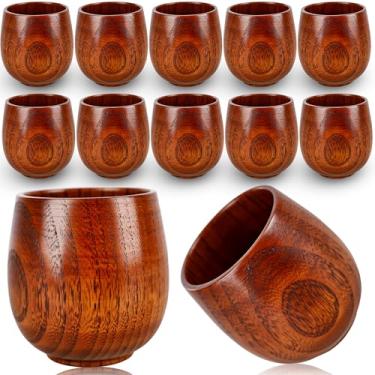 Imagem de Medanera 12 peças de xícara de chá de madeira caneca de café de madeira maciça natural xícara de chá de água xícara de chá japonesa para vinho cerveja bebidas quentes água leite caneca copo grau
