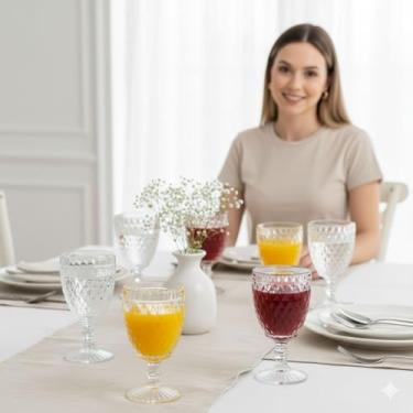 Imagem de Jogo 6 Taças Vidro Drinks Coquetel Jarra Recipiente Kit Mesa Elegante Copo Bebida Água Suco Vinho