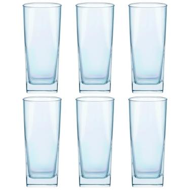 Imagem de Jogo 6 Copos de Vidro Texas 320ml Redondo Água e Suco Cor: Azul Claro