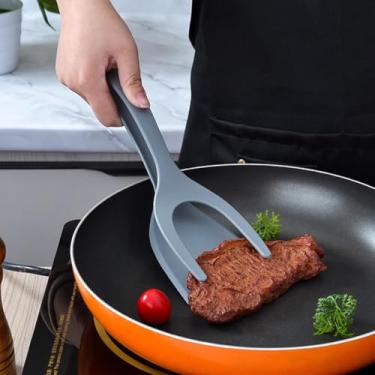 Imagem de 1 espátula flipper com pinça: nylon, antiaderente, resistente a altas temperaturas para todas as suas necessidades culinárias, cinza