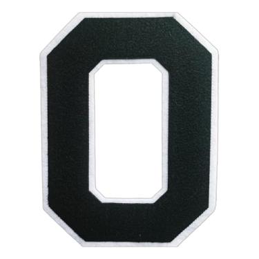 Imagem de 1 Patch de letra de chenille preto de 16,5 cm com borda branca – Remendos do alfabeto para roupas, jaquetas, mochilas, chapéus para decoração personalizada, nome personalizado e artesanato. (O)