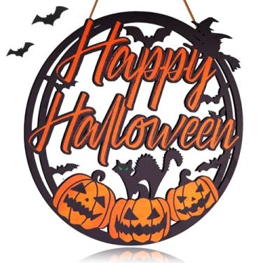 Imagem de Decorações de Halloween para porta da frente, placa de boas-vindas de madeira para decoração de casa, placa de abóbora pendurada para guirlandas de festa de Halloween ao ar livre em ambientes internos