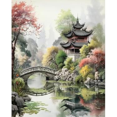 Imagem de VNUIEHG Paint Your Passion Kit premium de pintura por números para artistas, jardim paisagístico tradicional chinês, 40 x 50 cm, sem moldura