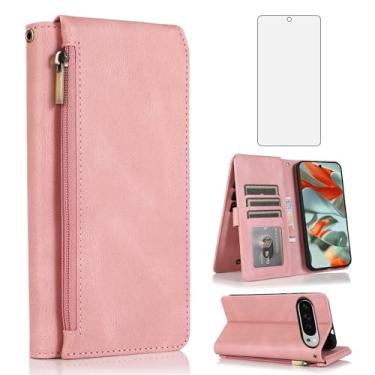 Imagem de Asuwish Compatível com Google Pixel 9 Pro XL/10 Pro XL, capa tipo carteira protetora de tela, zíper, retrô, de couro, suporte para cartão, acessórios para Pixel9 9Pro Nine Pixel10 10Pro LX ouro rosa