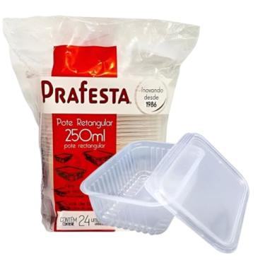 Imagem de Pote Retangular 250ml com Tampa Embalagem Plástica Reutilizavel Transparente Marmita Fitness Resistente Frezzer Microondas com 96 Unidades