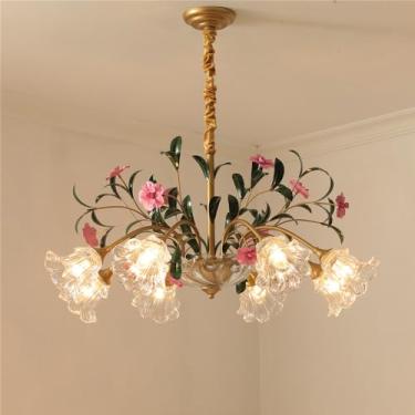 Imagem de Lustre Pastoral Francês American Flower Creativite para Sala de Estar, Restaurante, Quarto, Villa, Café, Loja de Roupas e Casa - Luminária Pendente LED Decorativa (BA 8 Lâmpadas)