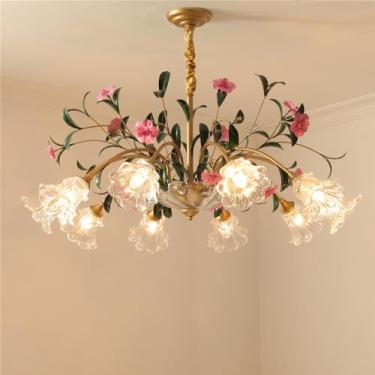 Imagem de Lustre Pastoral Francês American Flower Creativite para Sala de Estar, Restaurante, Quarto, Villa, Café, Loja de Roupas, Casa, Luminária Pendente LED Decorativa (BA 10 Lâmpadas)