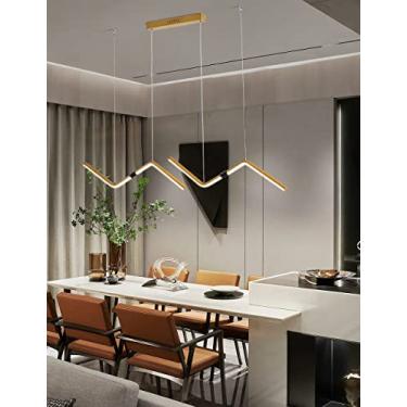 Imagem de Luminária pendente LED moderna para sala de jantar, com intensidade ajustável e controle remoto, em formato de ondas em Z, ideal para ilha de cozinha, mesa de jantar e cozinha. Altura ajustá