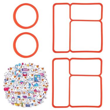 Imagem de Pacote com 4 juntas de vedação de tampa para Omiebox com 50 peças de adesivos divertidos de desenhos animados – Acessórios para lancheira infantil, anéis de substituição de silicone de grau