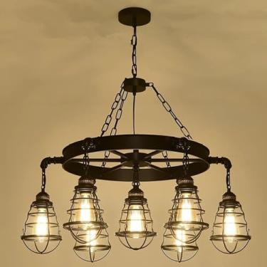 Imagem de Luminária pendente vintage industrial com LED, estilo americano, ideal para sala de estar, restaurante, quarto, casa de campo, loft, loja de roupas, café, bar, casa de família (M 7 lâmpadas)