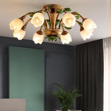 Imagem de Luminária de teto American Flower, estilo pastoral francês, criativa, para sala de estar, sala de jantar, quarto, casa de campo, loja de roupas, luminária pendente de LED para decoração de c