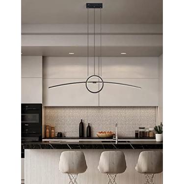 Imagem de Luminária pendente LED para mesa de jantar, sala de estar, com intensidade regulável, 34W, controle remoto, design curvo, altura ajustável de 120cm, lustre para sala de jantar, cozinha e esc