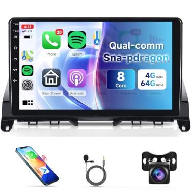 Imagem de Rádio estéreo automotivo de 8 núcleos 4G + 64G para Mercedes Benz C-Class C180/C200/C230/C250/C300/C350/W204/S204 2006-2011, Carplay Android auto, rádio IPS touchscreen de 9 polegadas para Benz