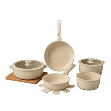 Imagem de Kit 5 Peças Jogo de Panelas 2 Unid de Cabo Removível Antiaderente Revestido de Cerâmica Fogão e Indução Panelas Empilháveis Uso com e sem Cabo Forno Máquina de Lavar Tampas de Vidro e Silicone