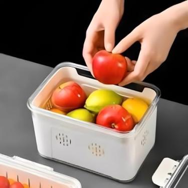 Imagem de Pote Organizador de Alimentos para Geladeira com Tampa 23,5x16,5x14cm com Cesta Divisória Ideal para Geladeira Armario Dispensa