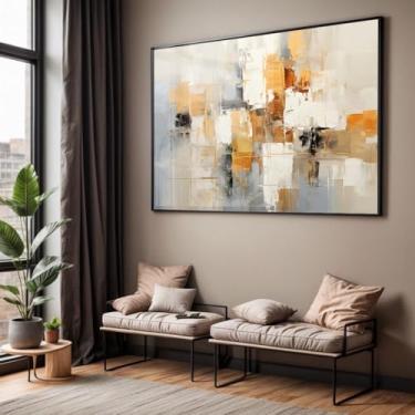 Imagem de Quadro com Moldura e Acrílico Cristal Abstrato Bege Branco Marrom Dourado – Arte Decorativa Horizontal Sala Quarto Hall (60x90, Marrom)