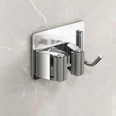 Imagem de 1 clipe de esfregão de aço inoxidável 304, clipe de esfregão sem broca para banheiro, gancho adesivo forte para vassouras e suportes