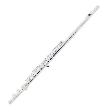 Imagem de Flauta de instrumento de flauta 16 furos banhado a prata obturador de flauta transversal chave C com instrumento musical e tecla E (471)