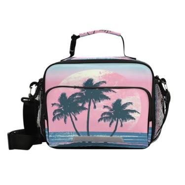 Imagem de Blueangle Bolsa térmica Hawaiian Sunset Palms para mulheres e homens - Bolsa térmica à prova de vazamento com alça de ombro ajustável, lancheira reutilizável para trabalho, piquenique (505)