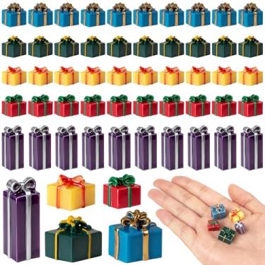 Imagem de 110 peças de caixas de presente de resina de Natal em miniatura, mini resina apresenta ornamentos, micro estatuetas de Natal coloridas, pingentes para Natal, faça você mesmo, mini acessórios de festa
